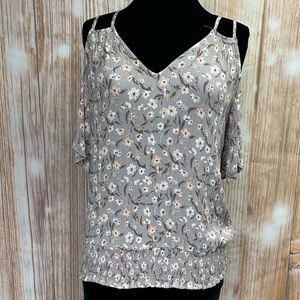 Daytrip Floral Cold‎ Shoulder Crinkle Gauze Top